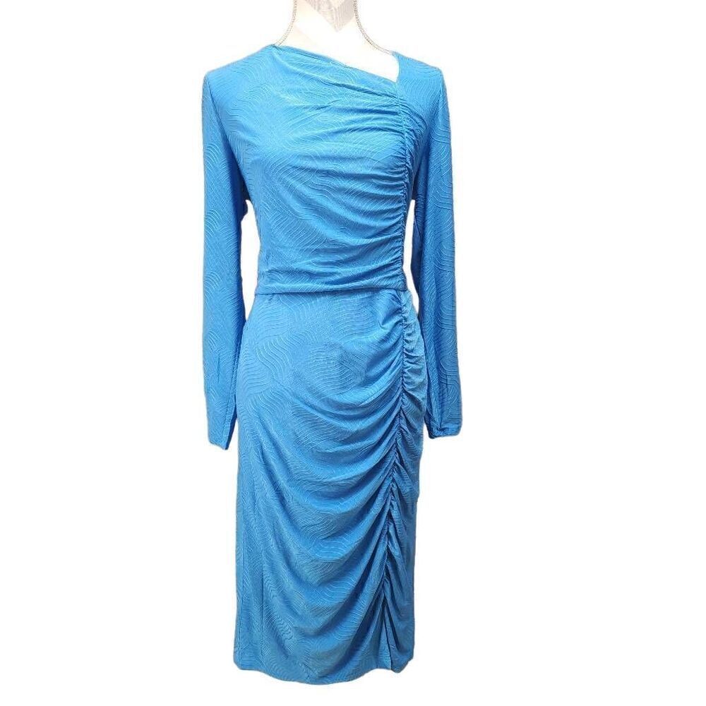 LONDON TIMES Size 16 Minerva Long Sleeve Rugged Midi Asymmetrical Dress NWT Q12